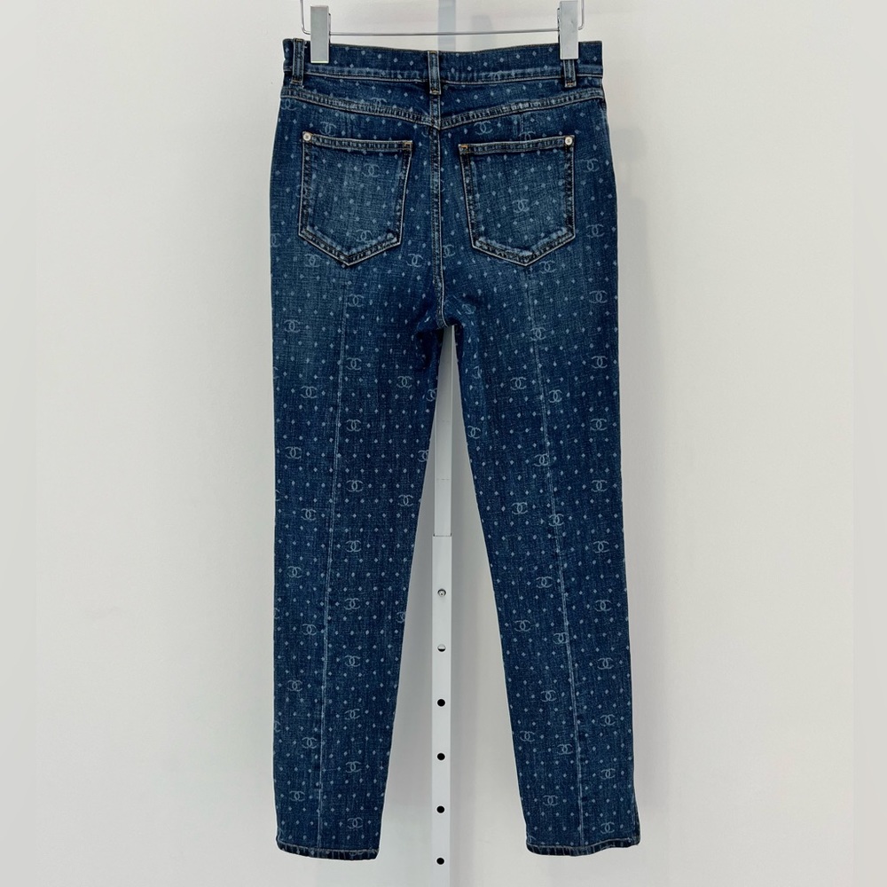 CHANEL 23 CC POLKA DOT DARK BLUE ECRU & WHITE SLIM JEAN SIZE FR 38 / US 6 - Picture 8 of 17
